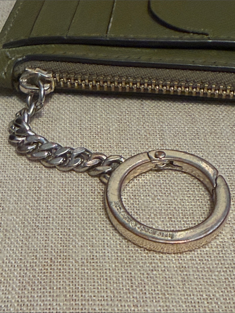 Kate Spade Olive Green Leather Zip Card Case with Keyring - Picture 4 of 9